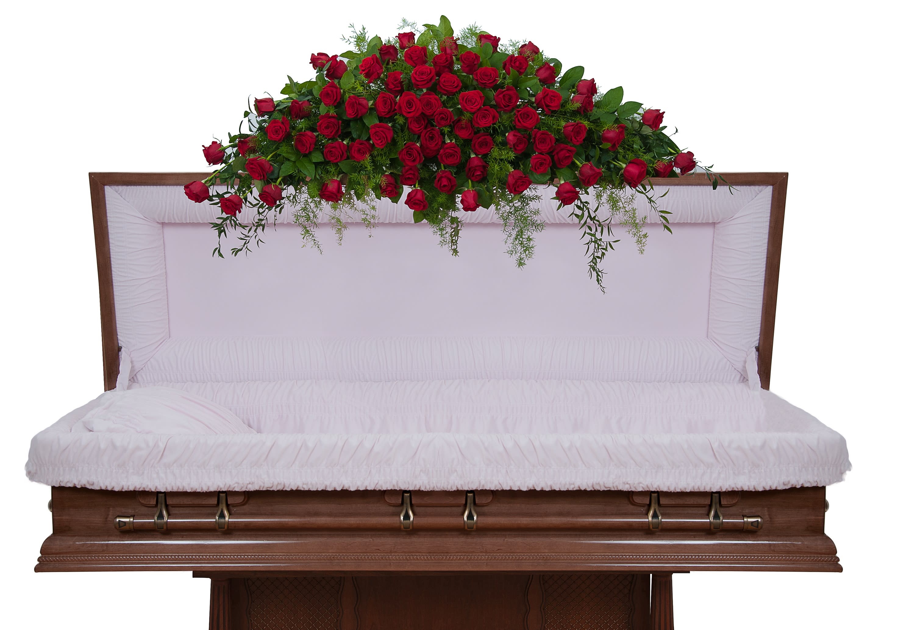 Royal Rose Full Casket Spray - TMF-794 - Beautiful red roses designed with premium foliage are combined to make this elegant spray. Approximately 48&quot;W 20&quot;H