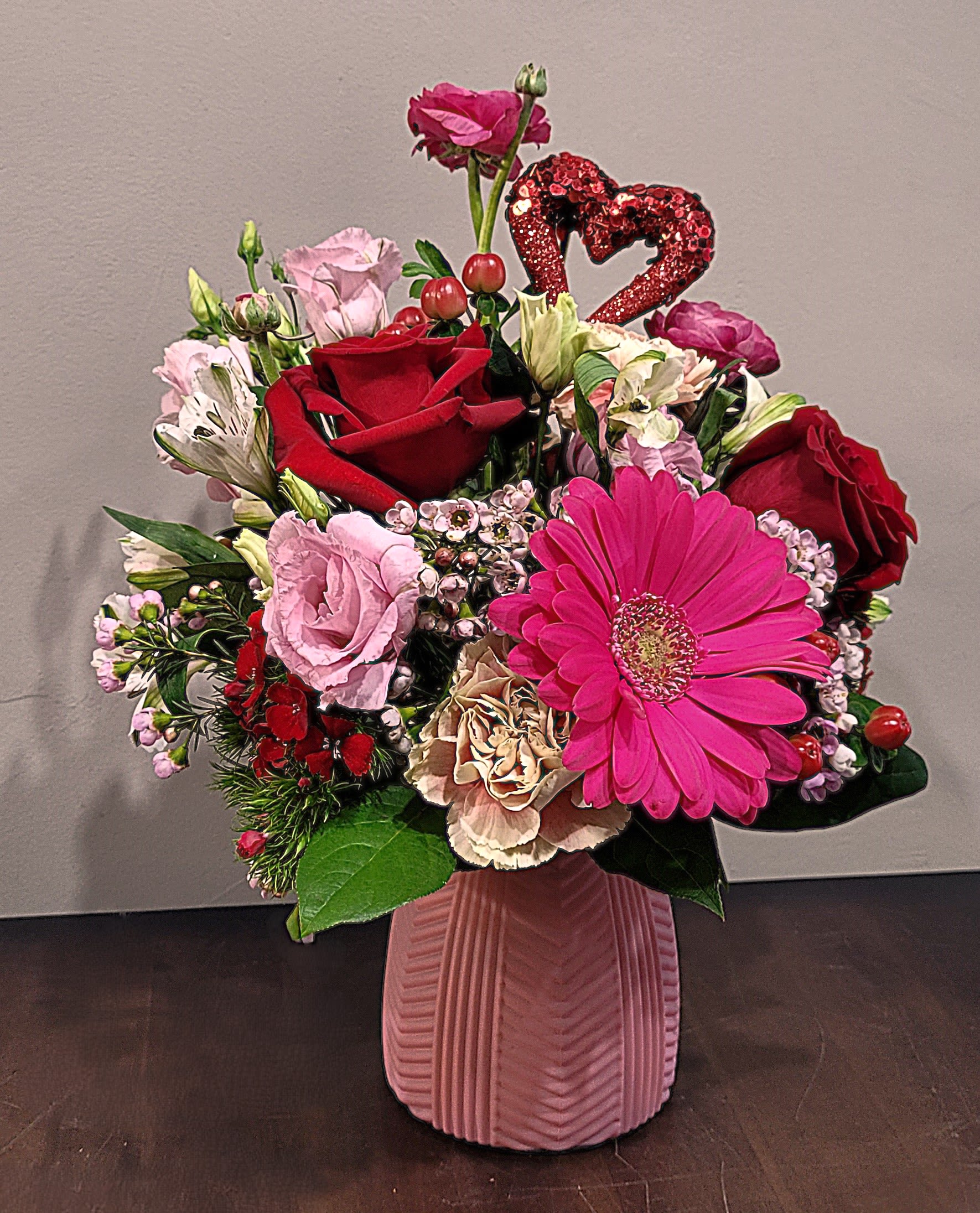 Winters Love - Pink Winters Love - Pink - Tickled Pink! Express your fun loving passion with everything pink! Roses, Gerbera Daisy, Alstroemeria, Tulips, Carnations and more!
