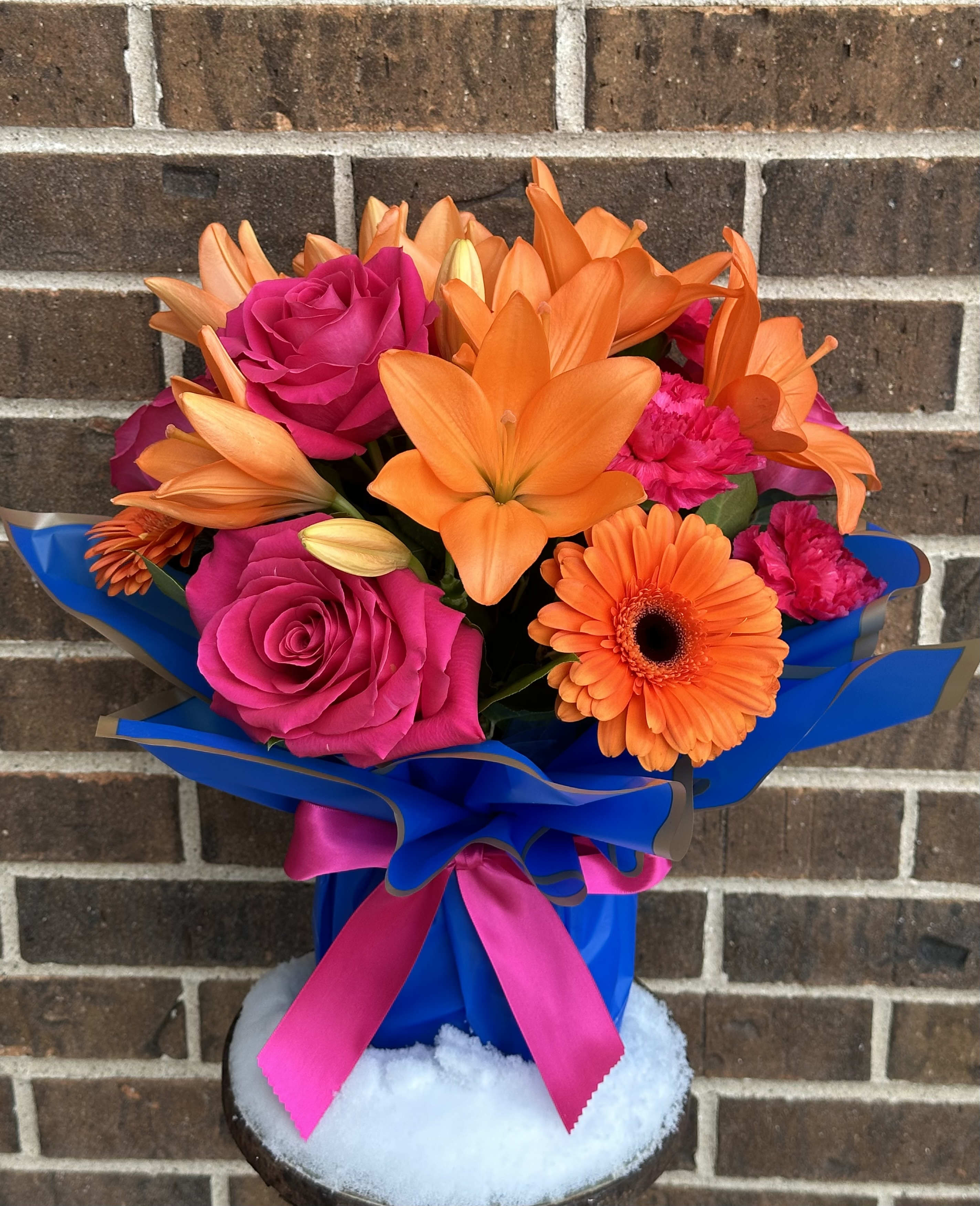 Bright and Beautiful Bouquet Bright and Beautiful Bouquet - Roses , carnations , lilies and gerber daisy's in a bouquet. Bright and vibrant.