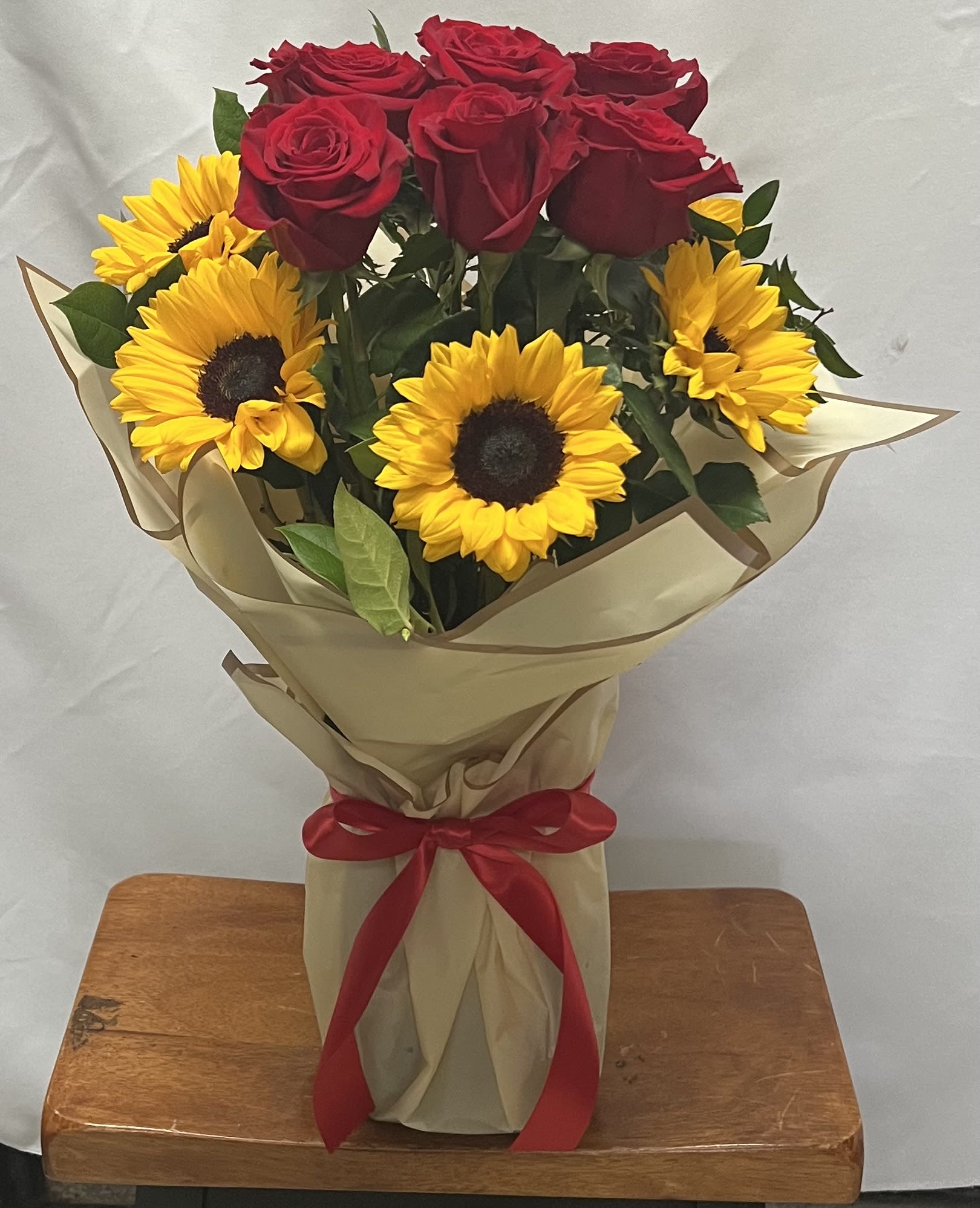 Summer Dreams Bouquet Summer Dreams Bouquet - 6 red roses, 6 sunflowers and foliage in a bouquet