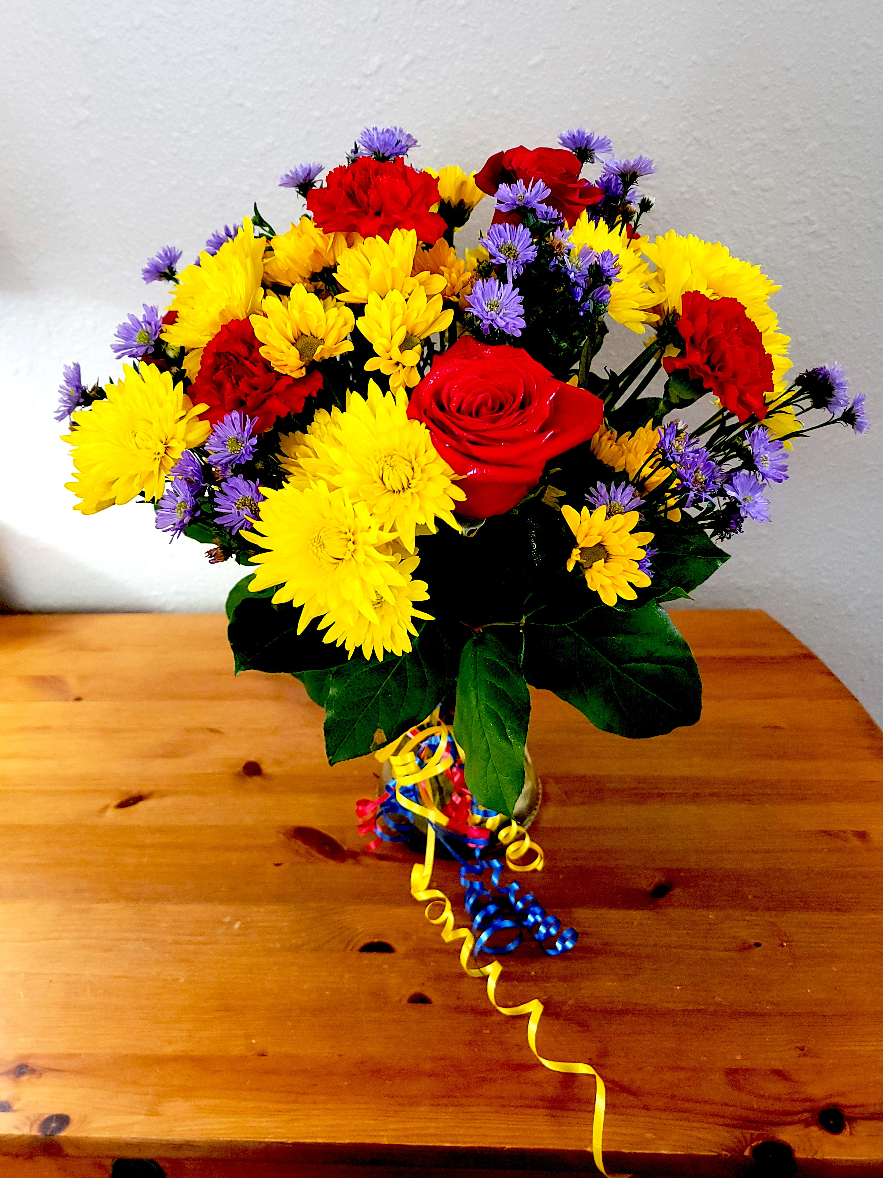 Purple Carnations in Yellow Blooms Bouquet