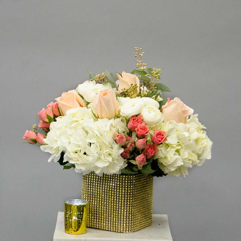 GOLD RUSH - GOLD CUBE ARRANGEMENT TIGHT MODERN FLOWERS