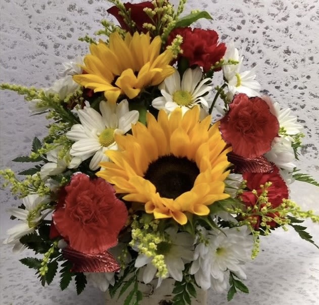 Sunflower Love - Sunflowers, red carnations, daisies 