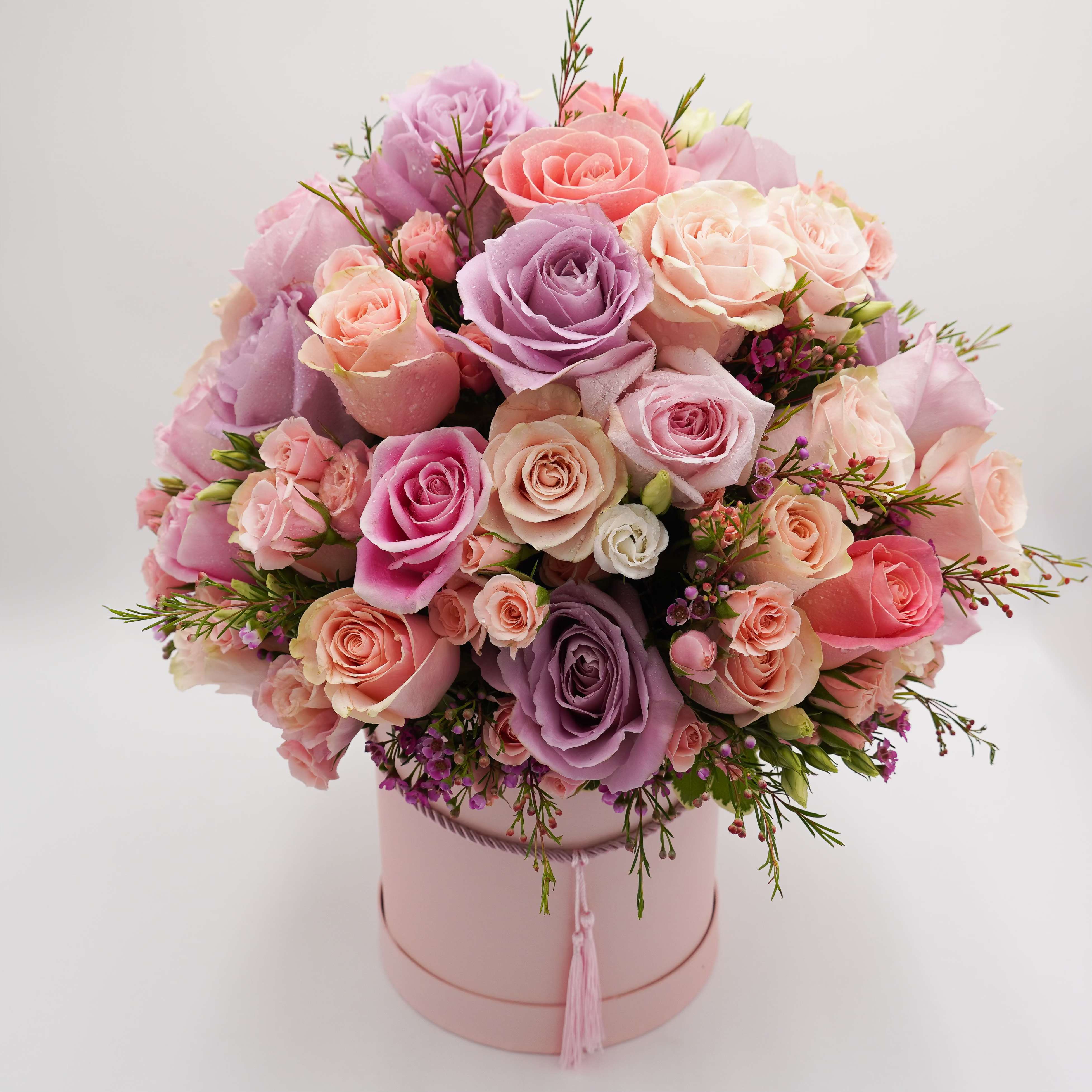 Pink flower box   - Different shade of pink flowers are carefully arranged inside the flower box. This is perfect gift for any occasion especially for those that love pink.