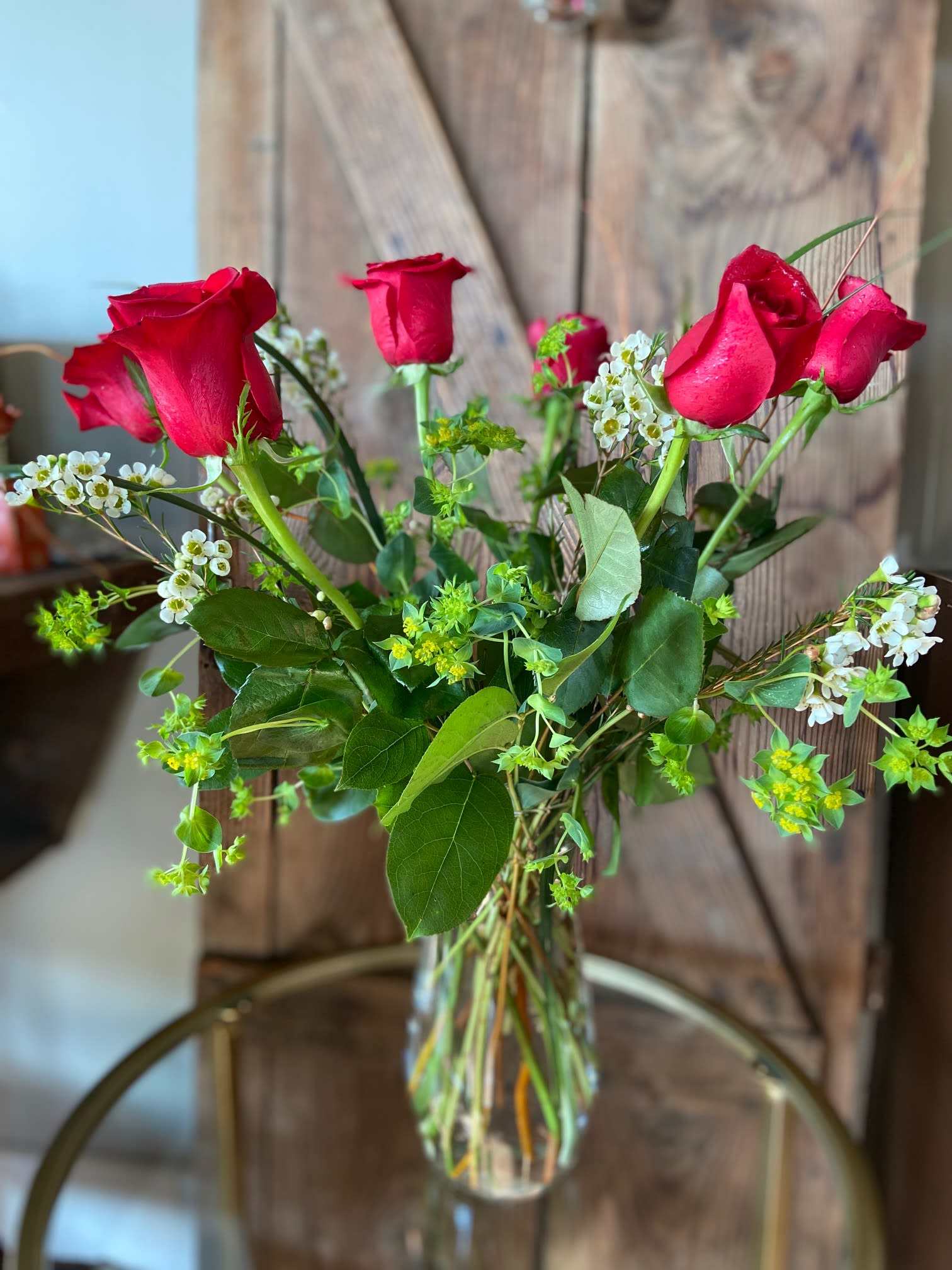 Classic Half Dozen Red Roses - Half Dozen Red Roses with Premium Greenery