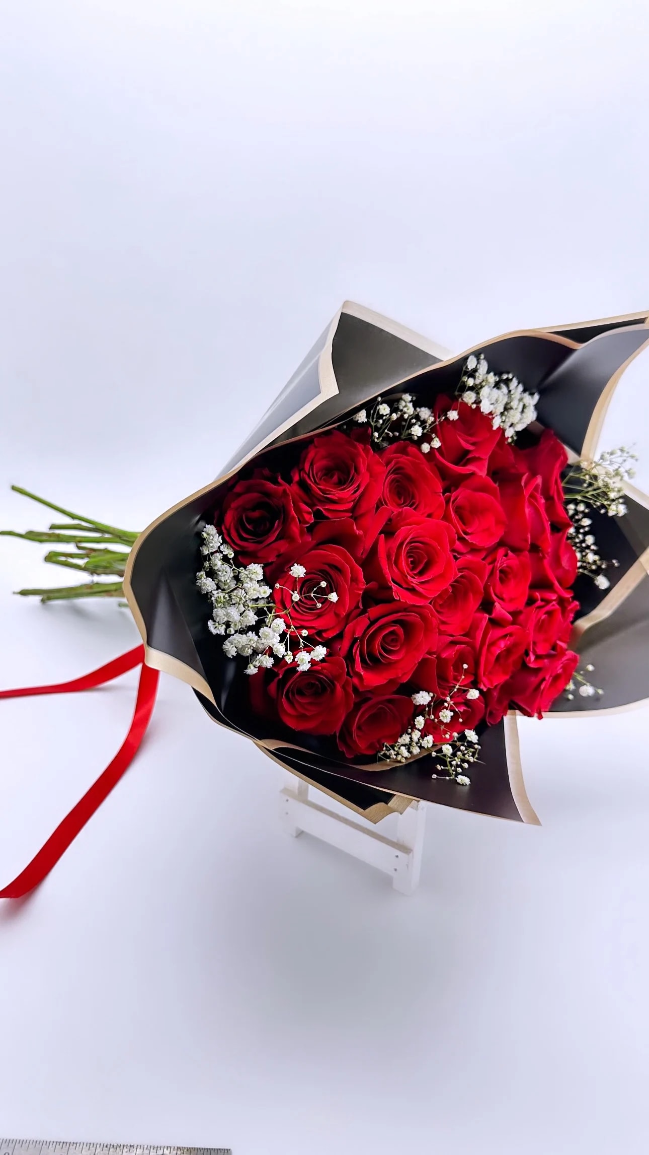 Love & Roses Love & Roses - 2 Dozen Long Stem Red Roses, Baby's breath, hand wrapped in floral paper