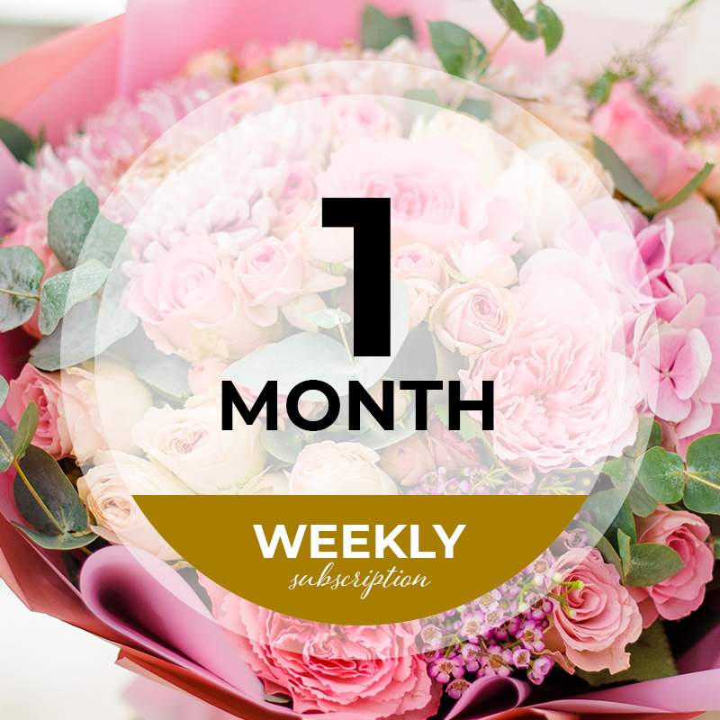 1 month - Weekly Flower Subscription 1 month - Weekly Flower Subscription - Designer ‘s Choice, new vase every time. Deliveries on any Thursday of the month unless is instructed on special instructions.