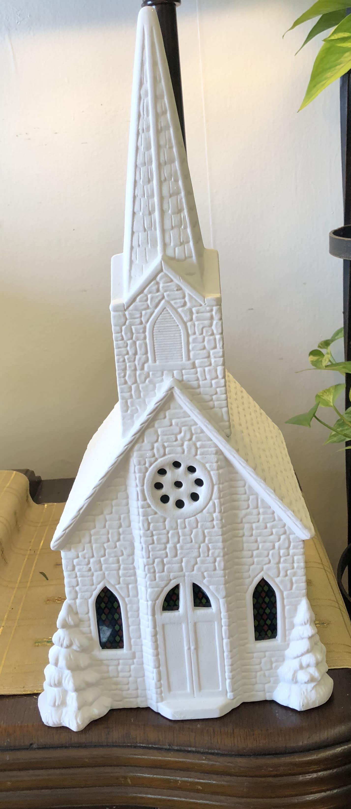  Ceramic inspirational church  -  Lighted and musical white ceramic inspirational church… It measures 18 inches tall and 9 inches long 