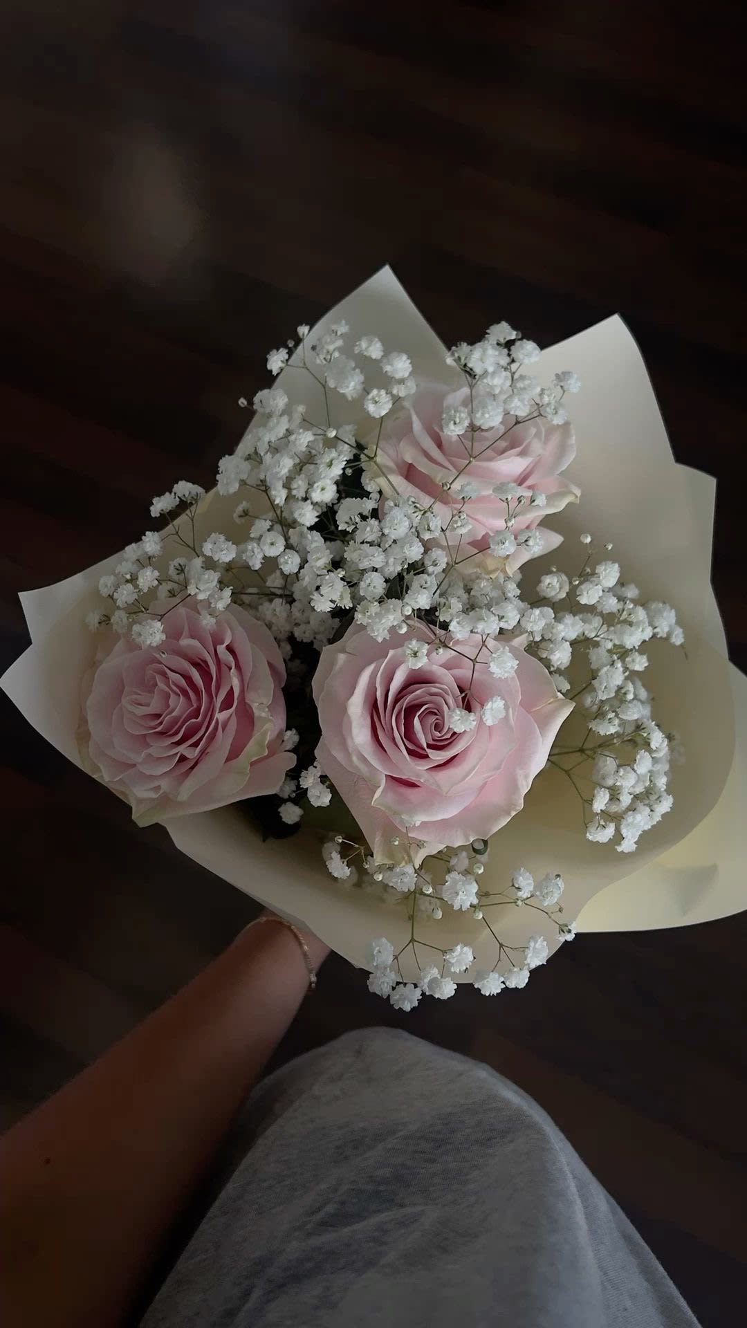 Hugs for you  - 3 roses with babybreath in a beautiful bouquet 