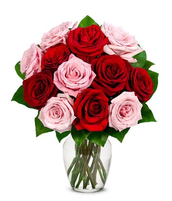 One Dozen Read and Pink Roses One Dozen Read and Pink Roses - Pink and Red Roses vase