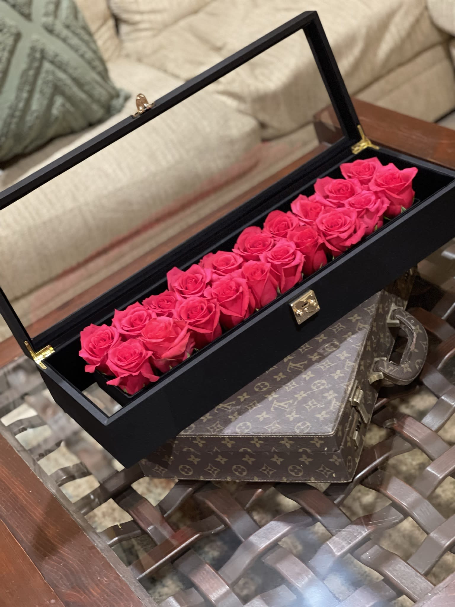 Deluxe Briefcase with Roses - One-of-a-kind deluxe briefcase full with 20 red roses flowers inside
