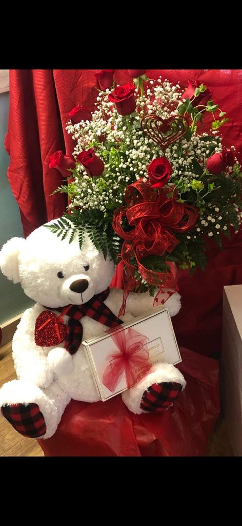 Deluxe Love Package  -  Teddy Bear,  Chocolates and One Dozen of the Highest quality Roses !!! 