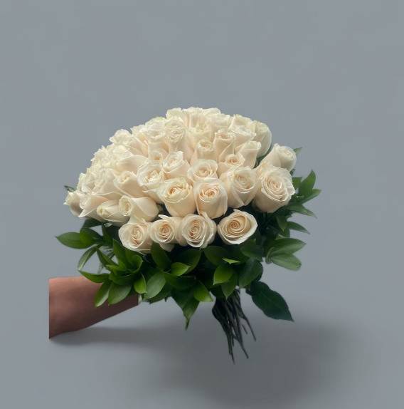 Classy Short Stemmed Rose Bouquet - 25 rose bouquet with greenery. (any color of choice)