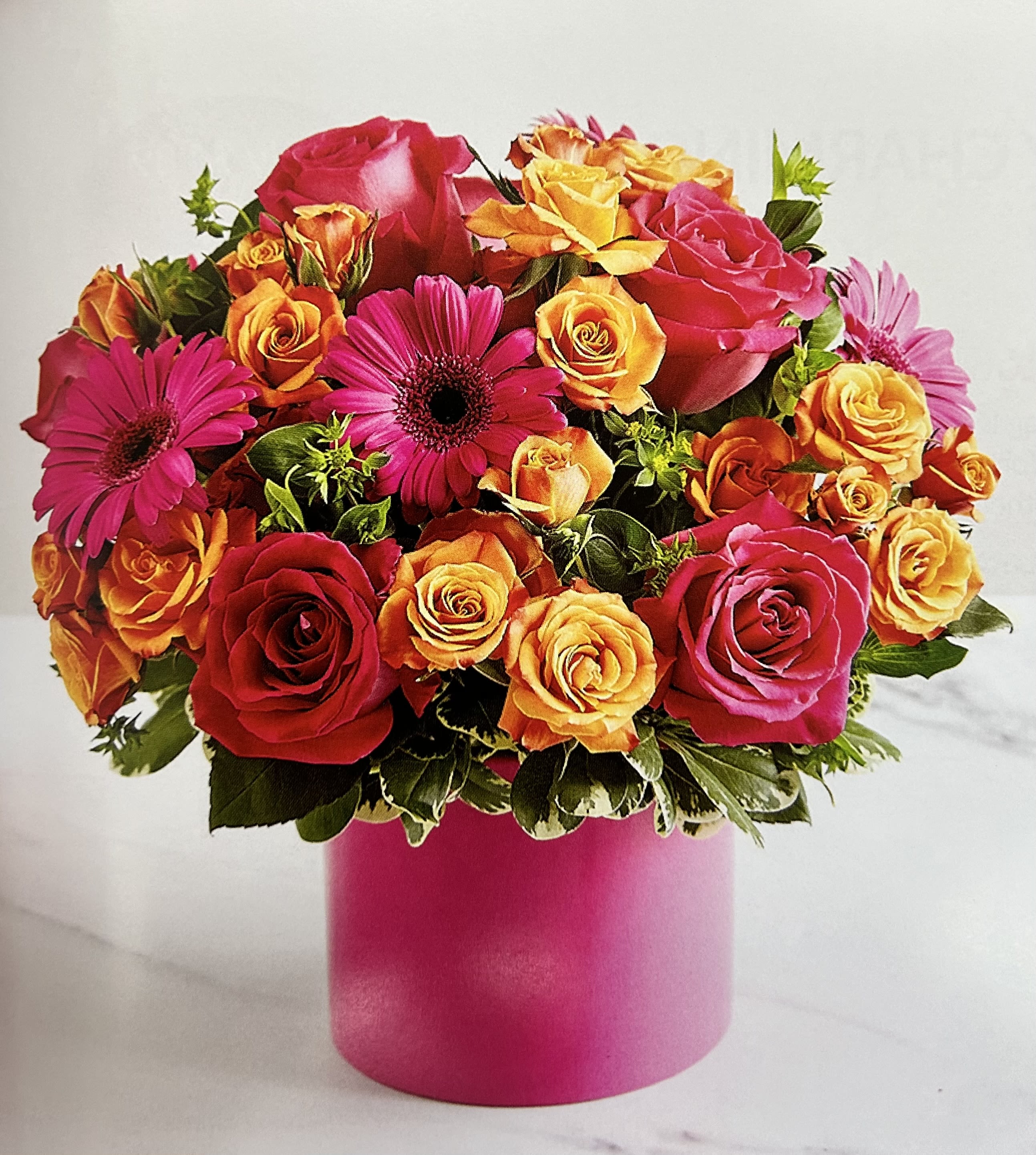 Delightfully Chic - oranges and pinks surprise the senses in a 6 inch cylinder