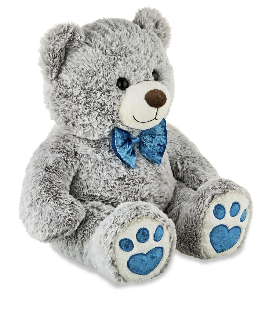 Blue Bow Teddy Bear Blue Bow Teddy Bear - Designed with velvety grey fur and a Blue bowtie around its neck Perfect companion for cuddling Ready for endless snuggles and cuddles A great gift for family or friends
