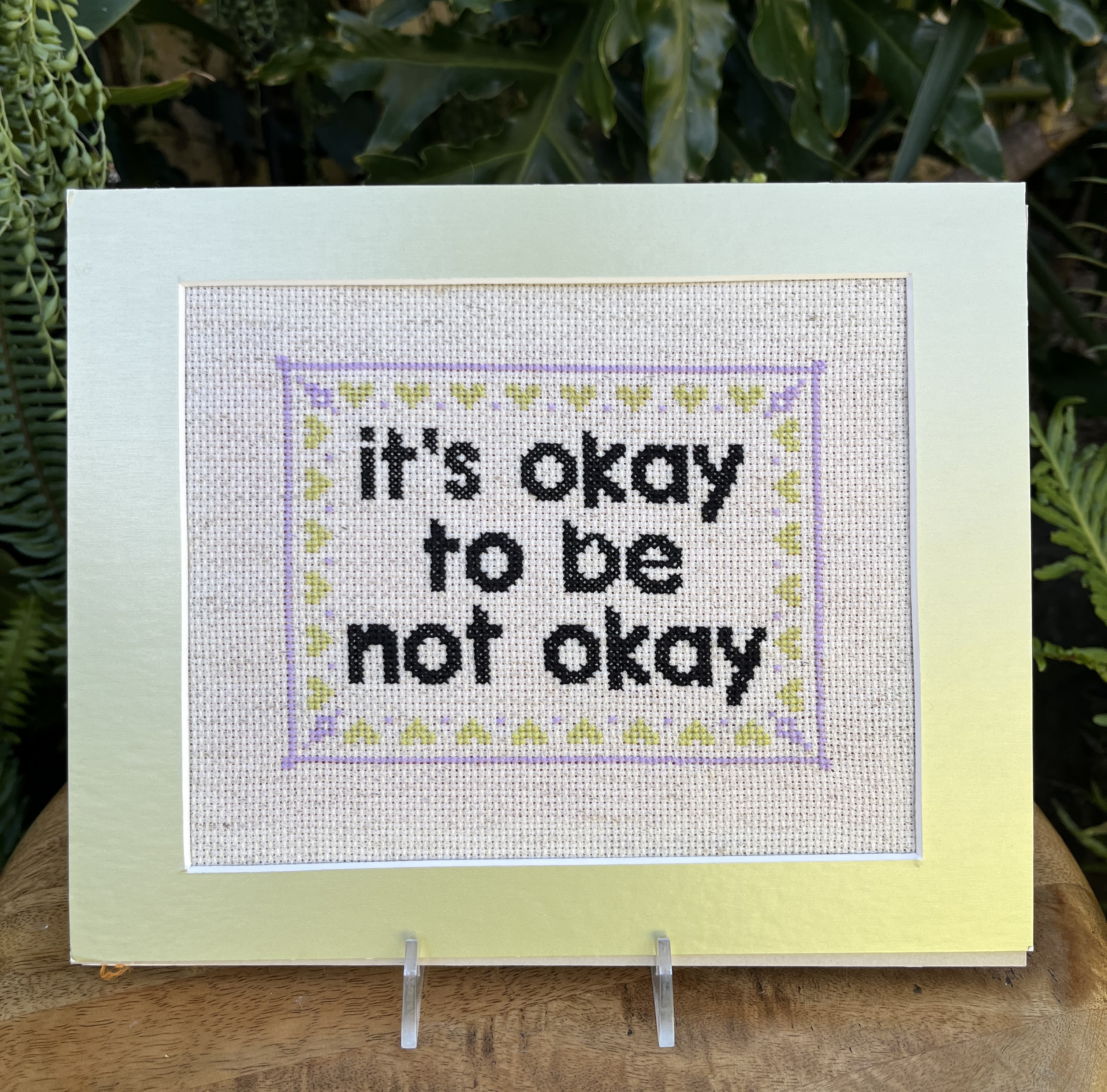 It Is Ok It Is Ok - Hand cross-stitched quote matted and ready for framing. Approximately 10 inches X 8 45inches.