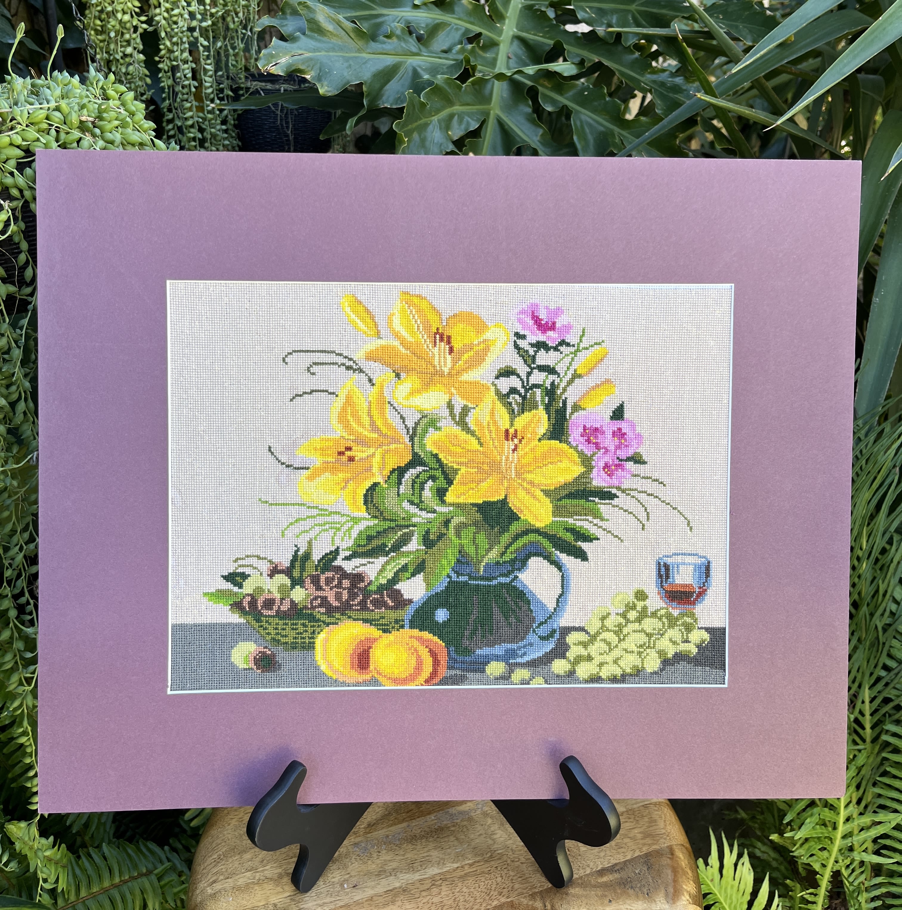 Lilies Lilies - Hand cross-stitched picture, matted (color) and ready for framing. Approximately 16 inches X 20 inches.