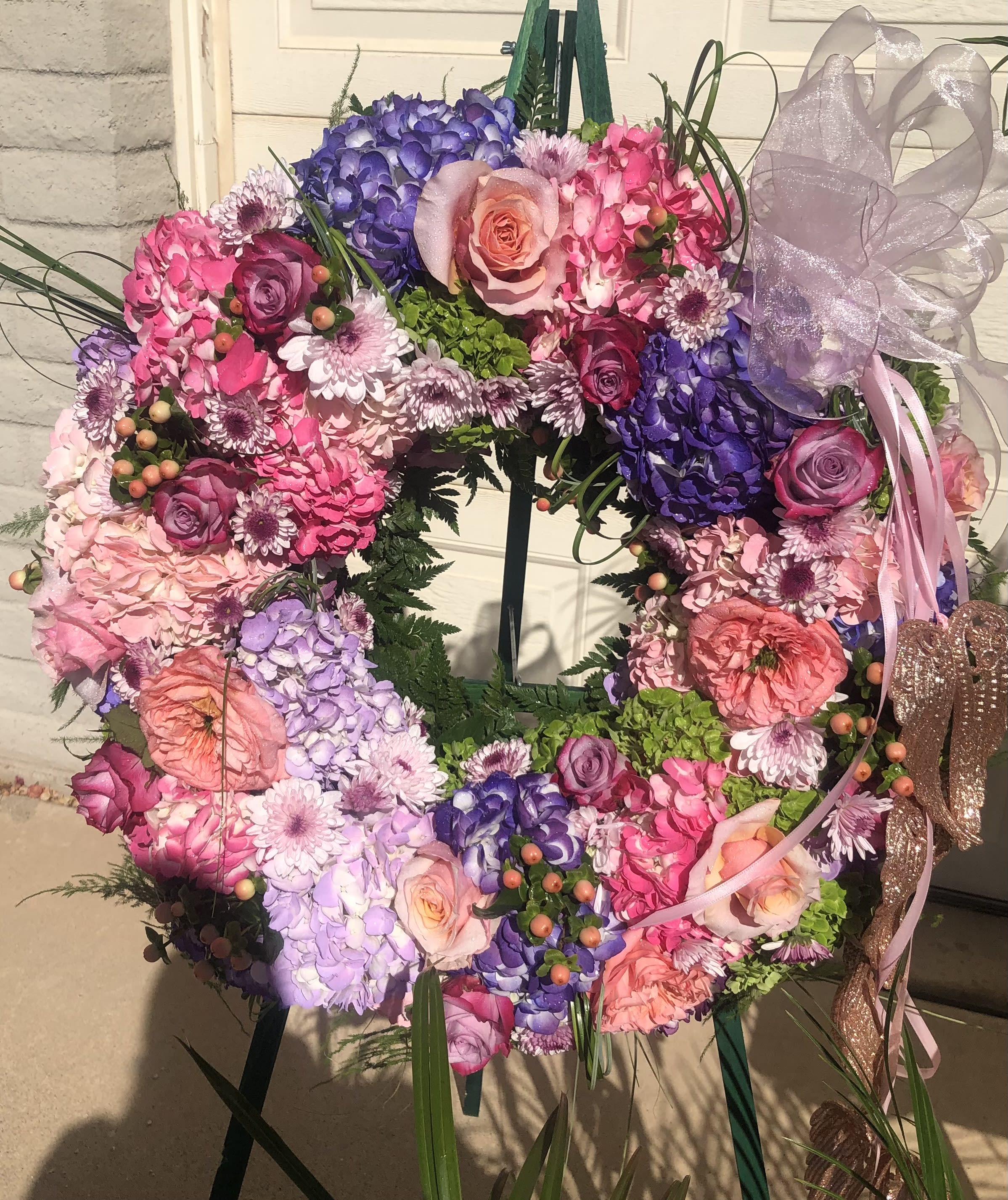 Hydrangea Wreath - A colorful wreath made of assorted colored hydrangea