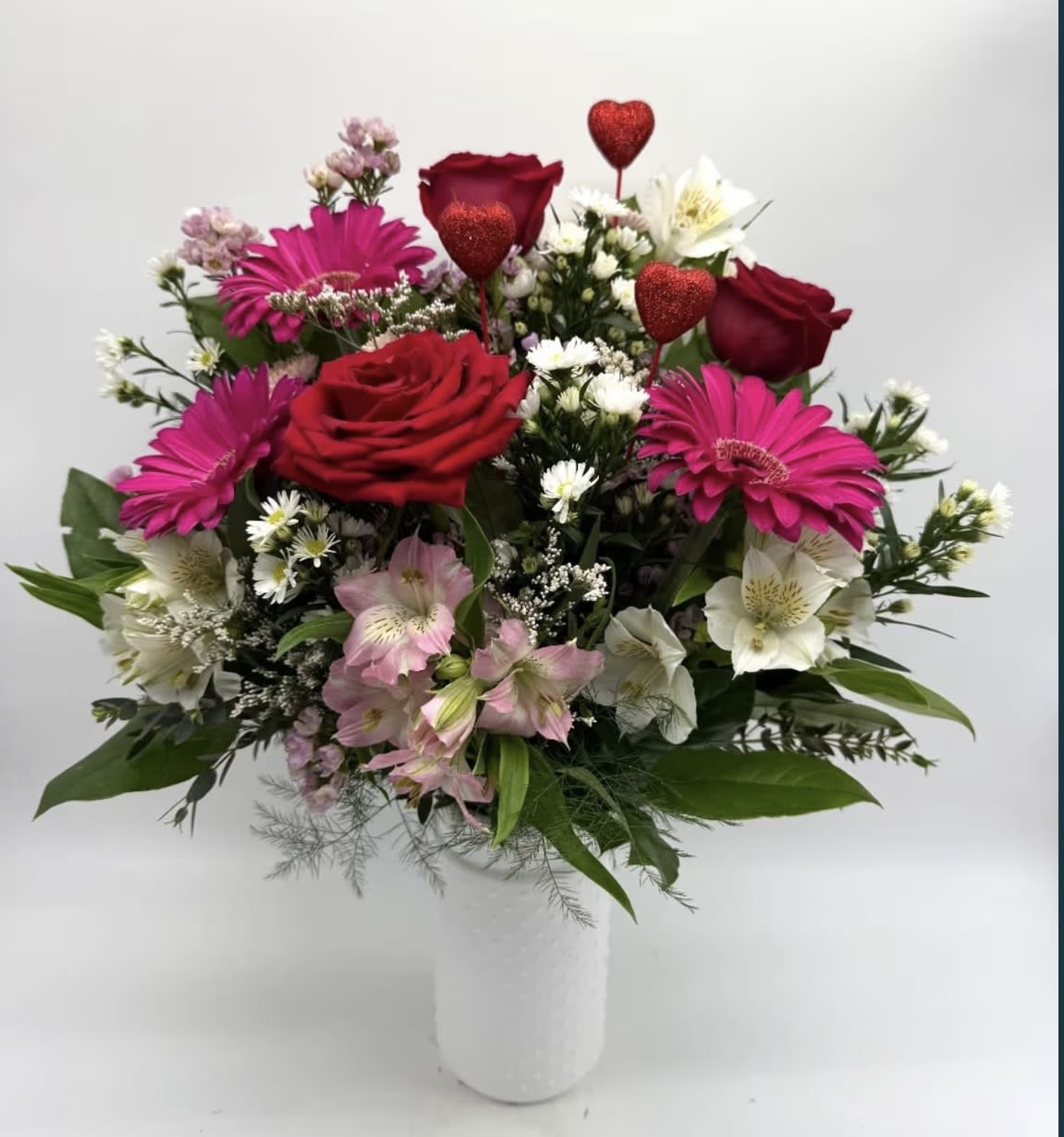 Heart Blooms - Beautiful mix of Roses , Alstroemerias, Gerbera Daisies 