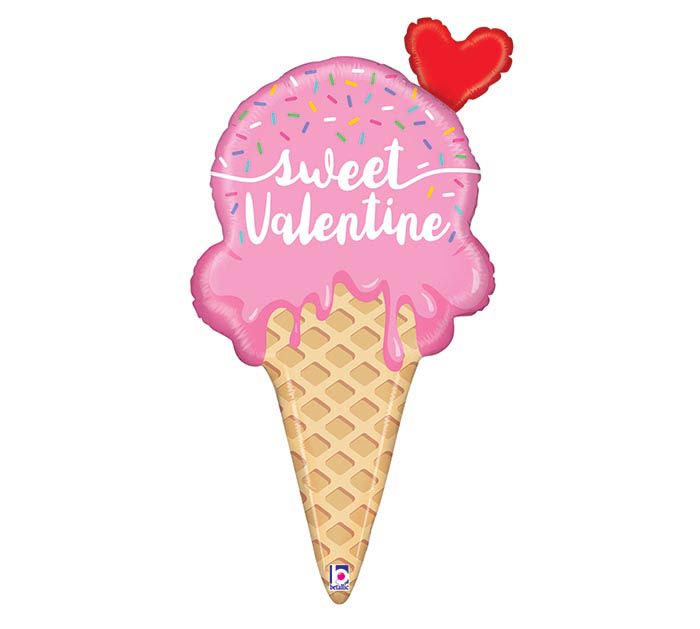 Sweet Valentine Ice Cream Cone Balloon Sweet Valentine Ice Cream Cone Balloon - Helium Mylar Balloon "Sweet Valentine" 32"