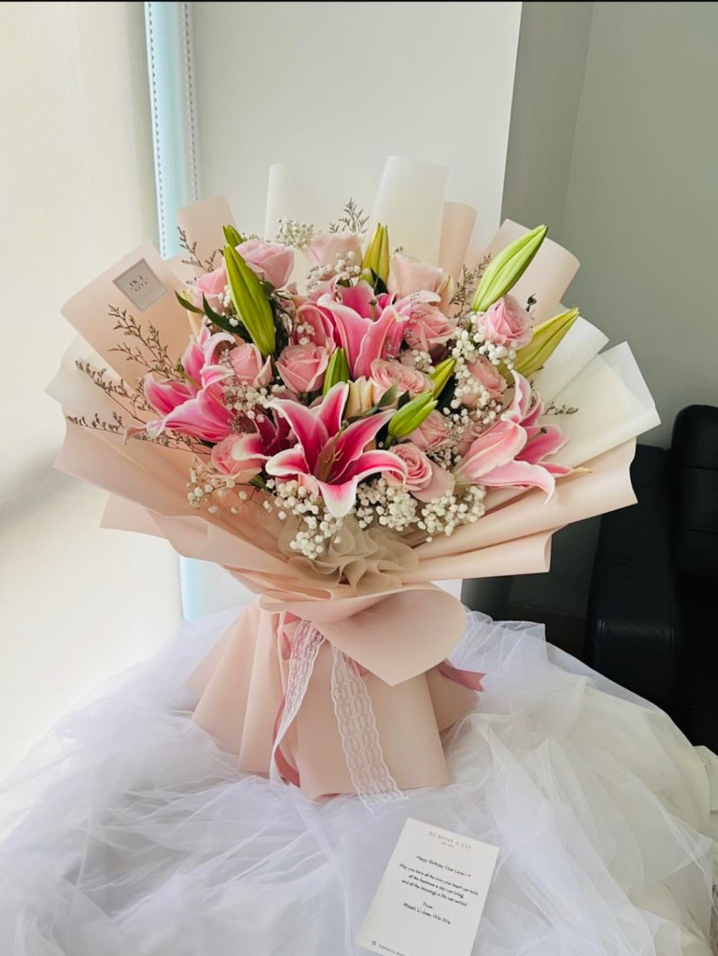 Pinky Dreams  - Make her feel like the princess she is with this perfect pastel rose bouquet, gathered in a charming frosted glass jar with chic matte finish. 