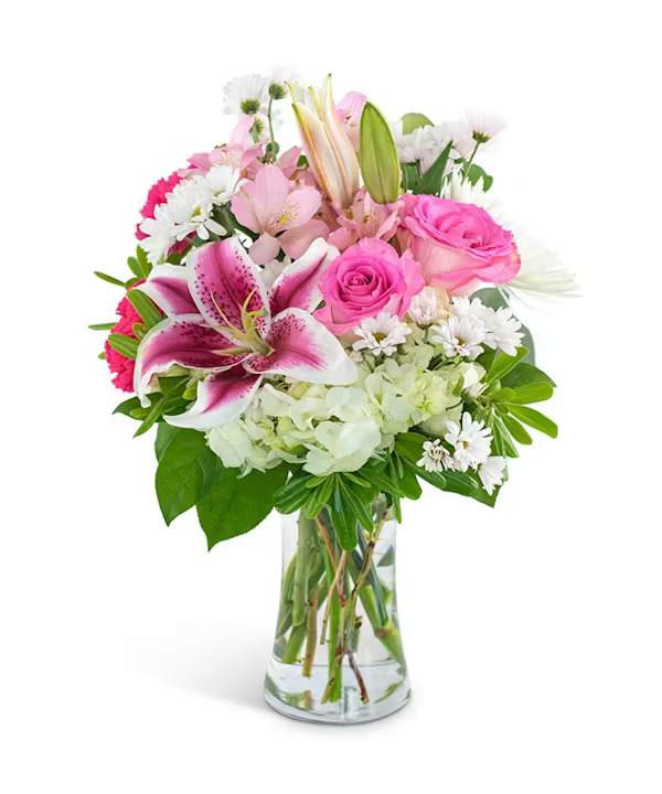WATERCOLOR MEMORY WATERCOLOR MEMORY - A splish and splash of brilliance and vibrant colors! Watercolor Memory is a watercolor painting of flowers, brought to life. With fantastic white hydrangea, energetic alstroemeria and oriental lilies, accompanied by carnations and roses,