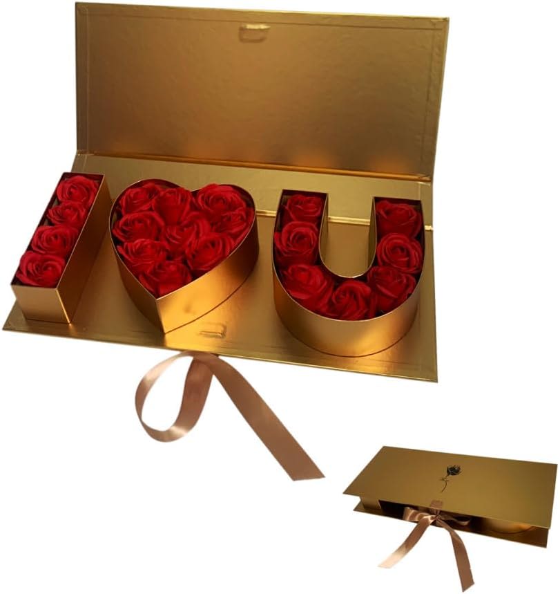 I Heart You! I Heart You! - A beautiful way to say, I LOVE YOU! Gold rectangular box with "I Love you" spelled out with 20 red preserved roses. The perfect Valentine's gift, roses are eternal.