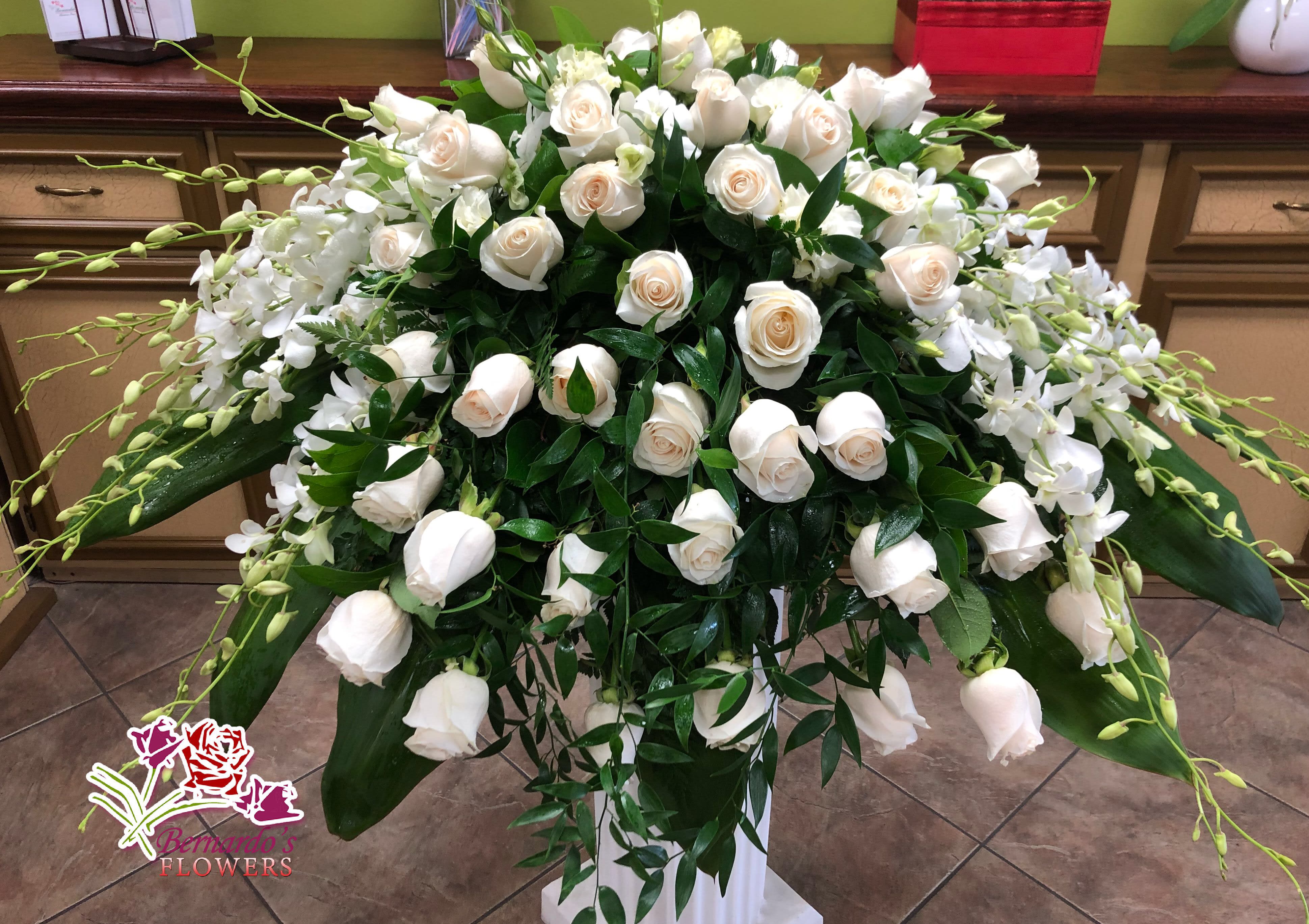 White Orchids & Roses Casket Piece White Orchids & Roses Casket Piece - White Orchids & Roses Casket Piece