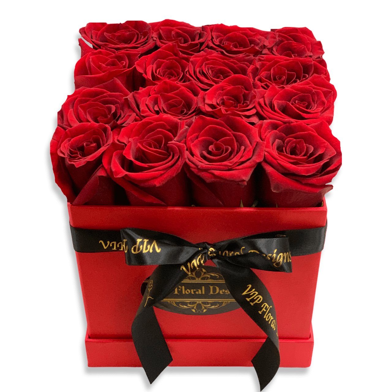 16 Red Roses In A Square Gift Box.by VIP Floral Designs