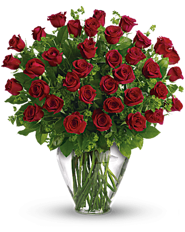 Love, Love, Triple Love Love, Love, Triple Love - And when you need to REALLY let her and everyone around her know……triple the roses with 36 beautiful long stem red roses artfully designed with upgraded florists greens.