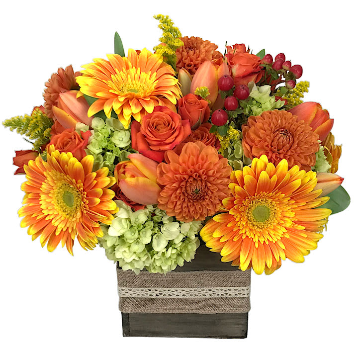 October Sunshine - An autumnal assortment of October hues in a lace-covered wood box