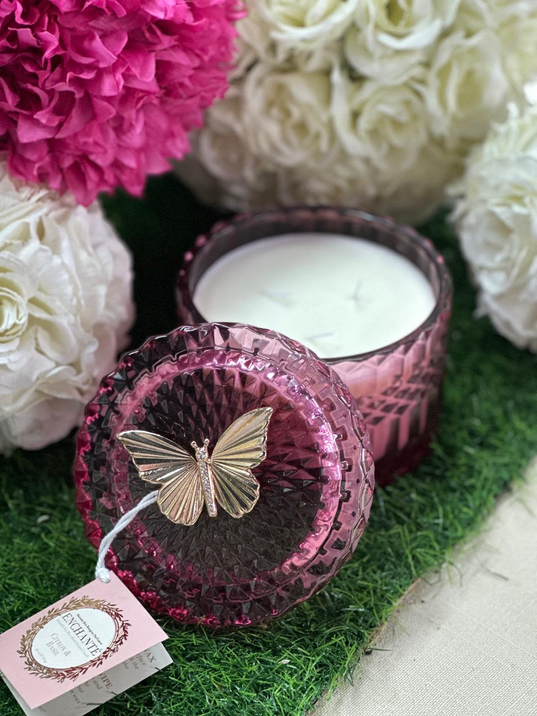 Pink Butterfly Candle - Add this beautiful candle to any arangment.