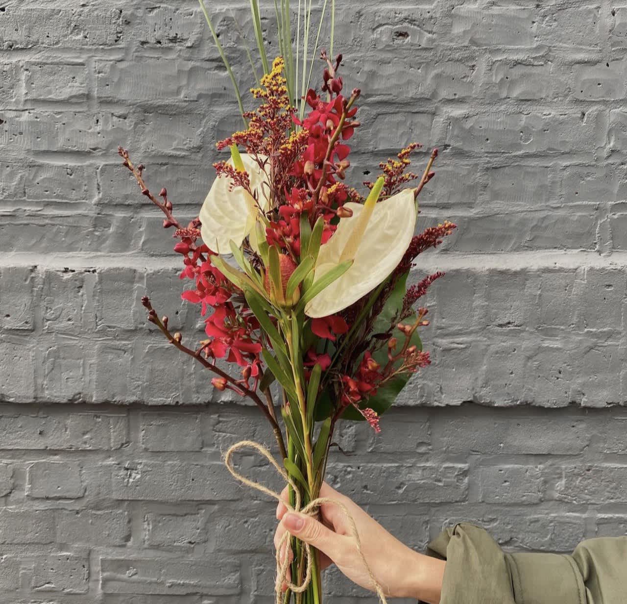 #29 Exotic Red  - Red mix flowers with mini orchids 