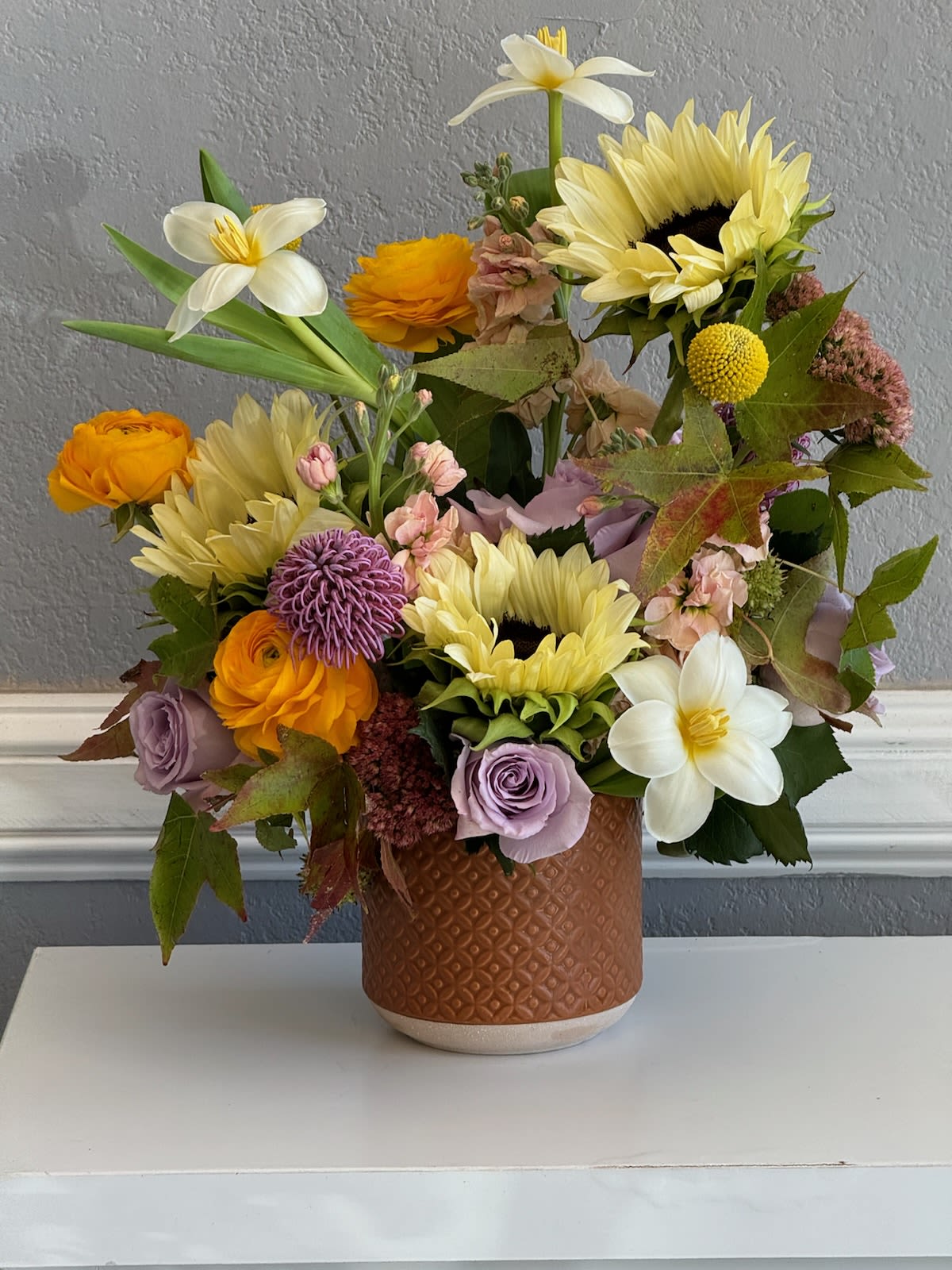 Brazos - Pastel colors a mixed of lavender and creams with a touch of white an fall foliage.