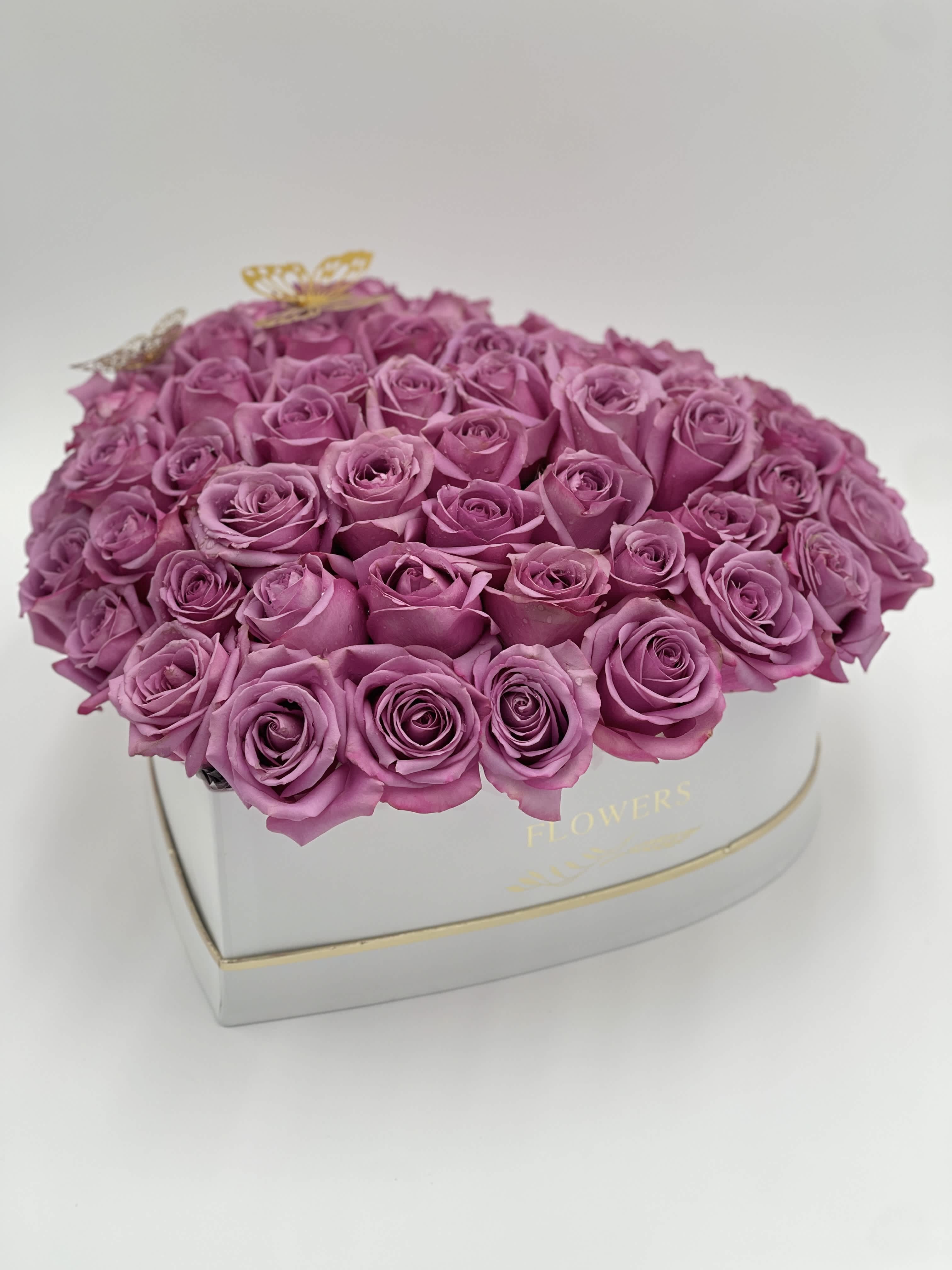 Large Heart Box with Lavender Roses  - 70 Lavender roses 