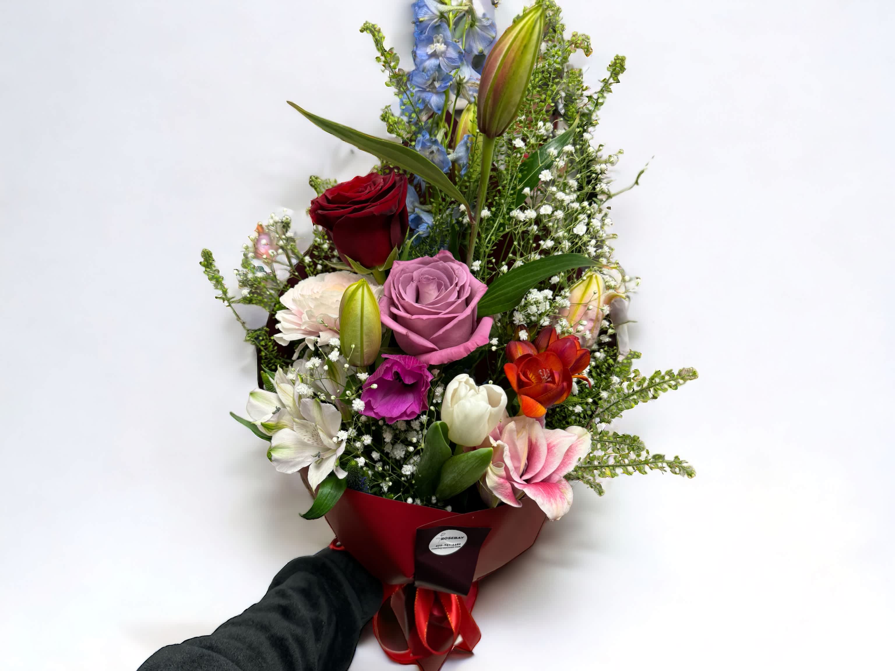 A little love A little love - A little of different type of flowers to make a unique and beautiful bouquet. We offer different colors and styles for wrapping paper. Please note in Florist Instructions your choice of wrapping paper. We have one solid color like red, pink, white, classic brown, clear, etc. We also have two side colors like white/gold, light pink/hot pink, pink/purple, blue/white etc. And lastly, we have them in shiny/iridescent colors, or texture/style paper. Call us at 323-961-6686 if you have any questions.