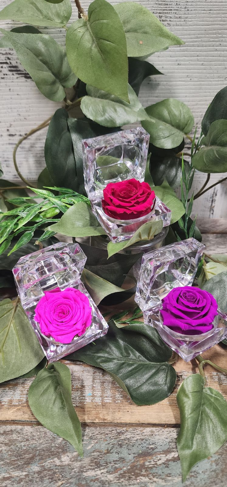 Mini Preserved rose ring box Mini Preserved rose ring box - How cute are theses!? Small preserved rose inside a sparkly ring size box. Comes in a verity of color to choose from. These small roses are in fact real! they are preserve to last 2 years, maybe longer! NOTE: this rose does NOT need any water!
