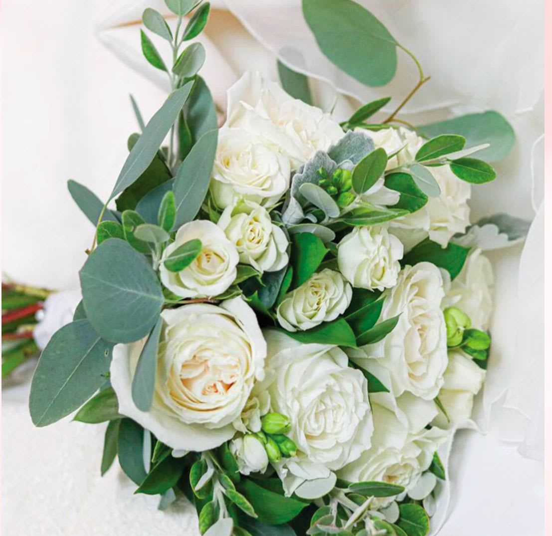 Simply White (Hand Tied) - All white hand tied flowers ready arranged and gift wrapped for you to put in your own vase.  Other colors available.