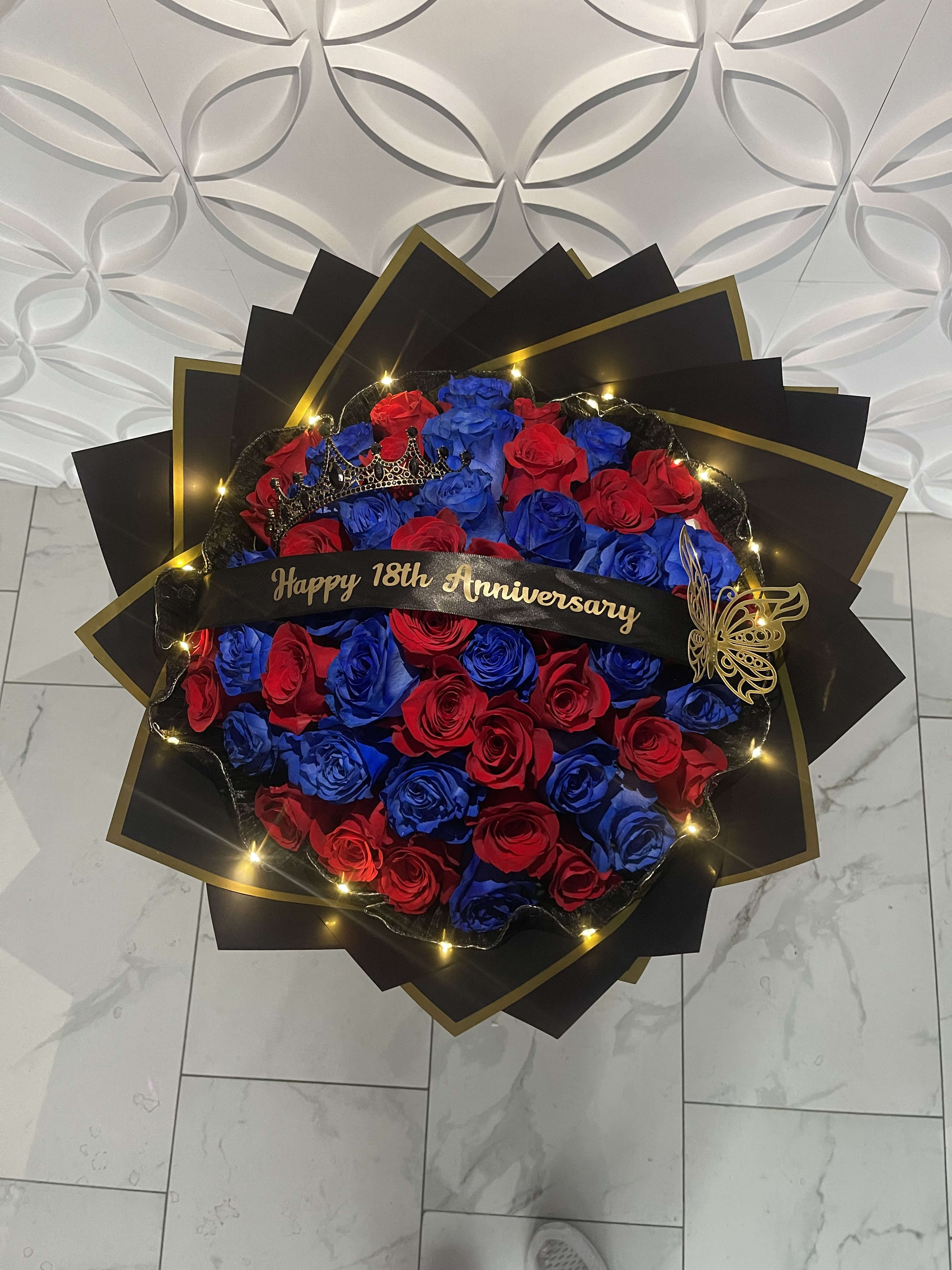 Red and Blue Bouquet - 50 mixed red and blue long stem