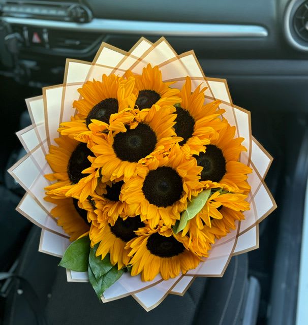 Luminous Sunflower Bouquet - 1 Dozen of beautiful Sunflowers brighten anybody's day with such bright sunflowers,  Note: if you would like to change the color of wrapping only please place request under special request/instruction and if available we will change :)  if not available original wrap on photo will be provided.