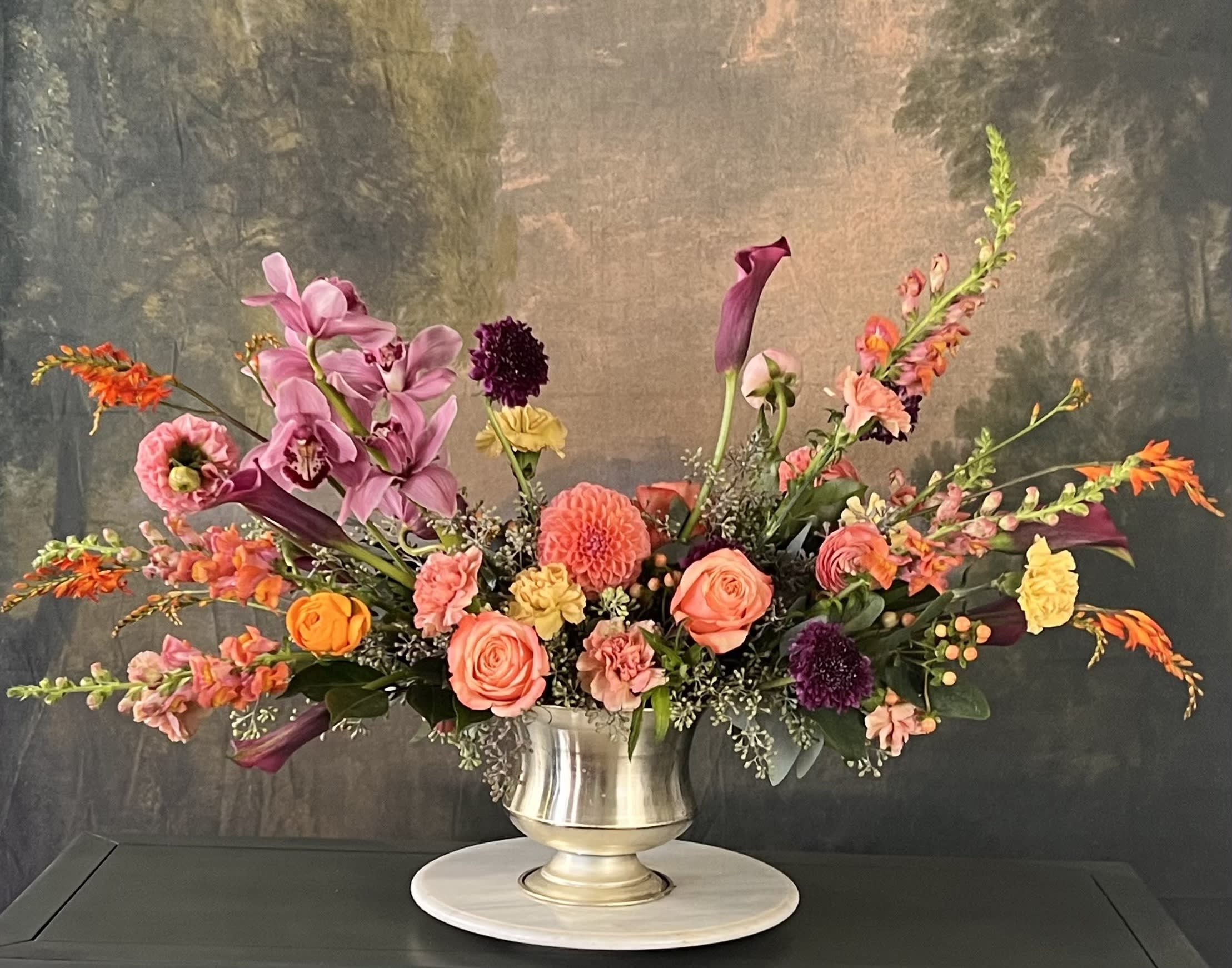 Brighton - This fabulous stylized collection is our most popular for anniversaries and birthdays! If you are looking to impress your spouse, look no further! Artfully designed with the highest end florals available, it will certainly not disappoint.  Flowers and greenery may vary due to seasonal availability, but that’s part of the charm! Our creative designers will substitute with the freshest high end product available- some grown in our very own garden!- and create something beautiful.  *Have a special request?* Let us know in the special instructions section during checkout.