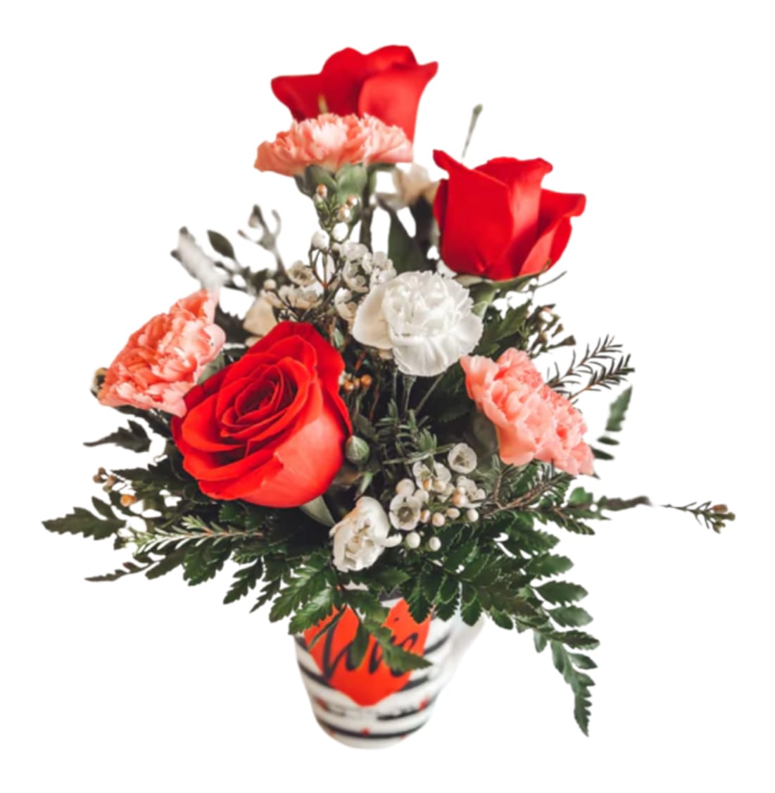 Be My Valentine Be My Valentine - Roses and Carnations in red, pink and white arranged in a keepsake Valentine Mug