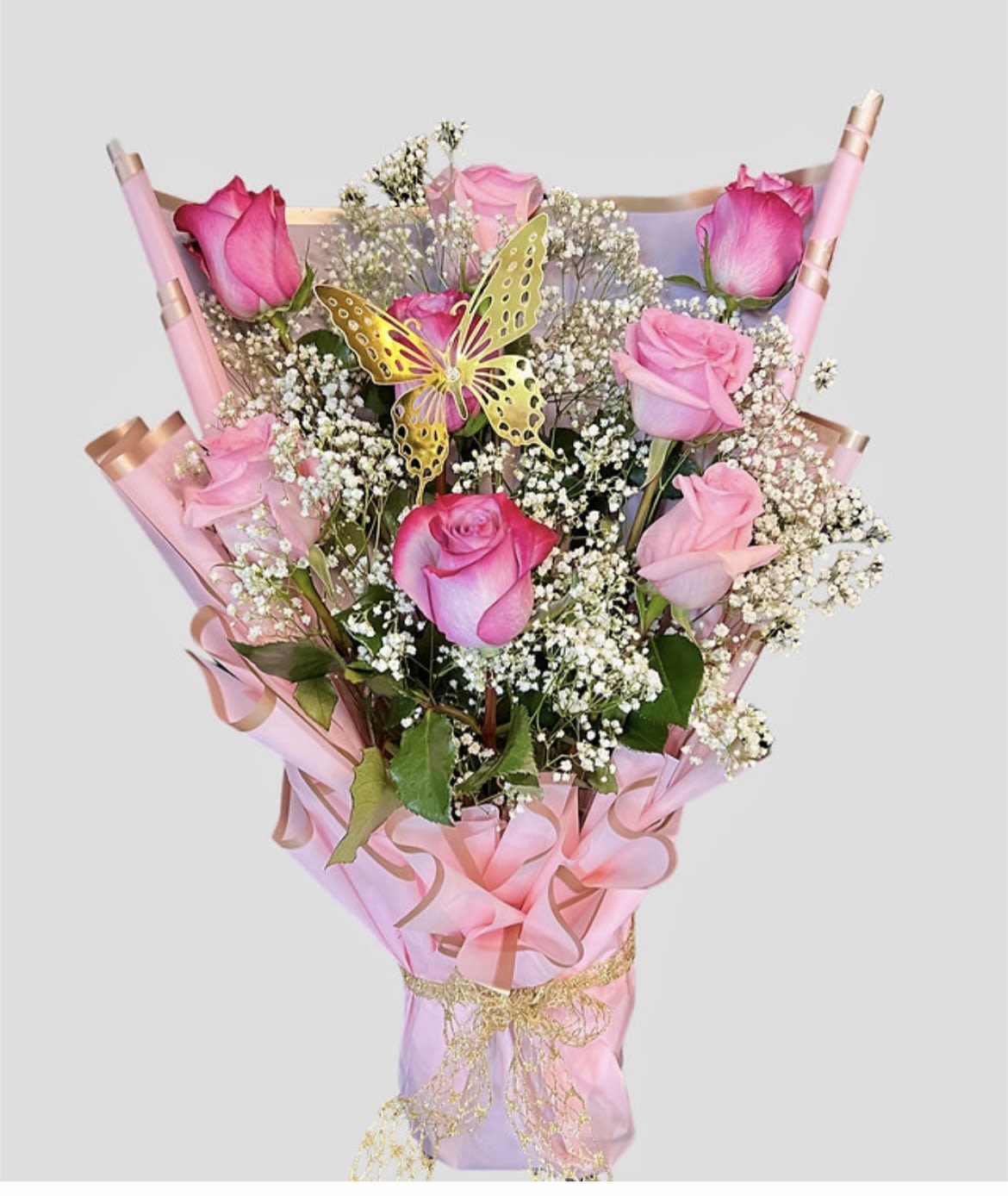 Sweet Pink - Beautiful arrangement of Roses in Korean paper with oasis foam. If you want another color of roses or paper, put it in the specifications