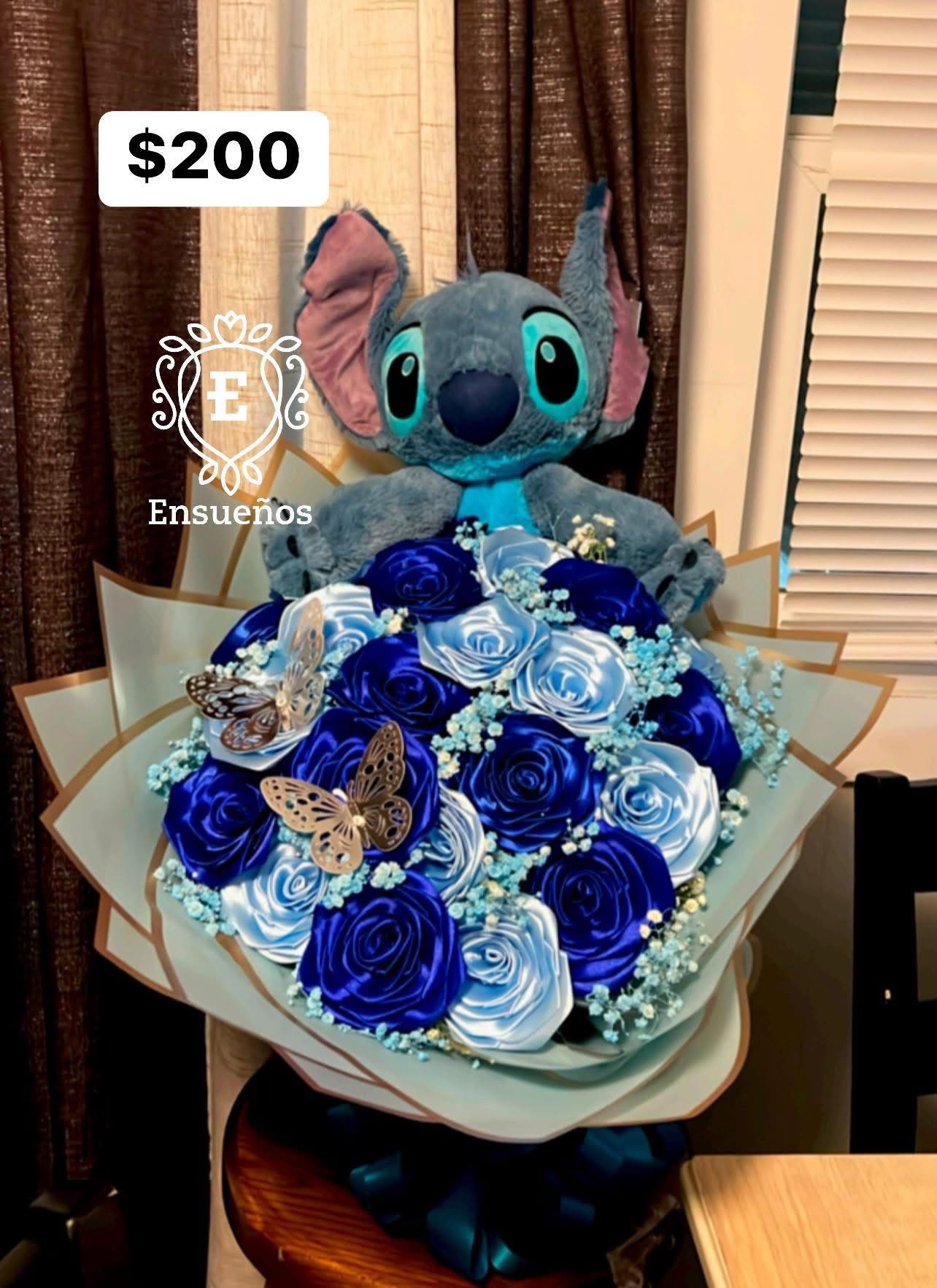 blue stich - unidad de 20 rosas de saten