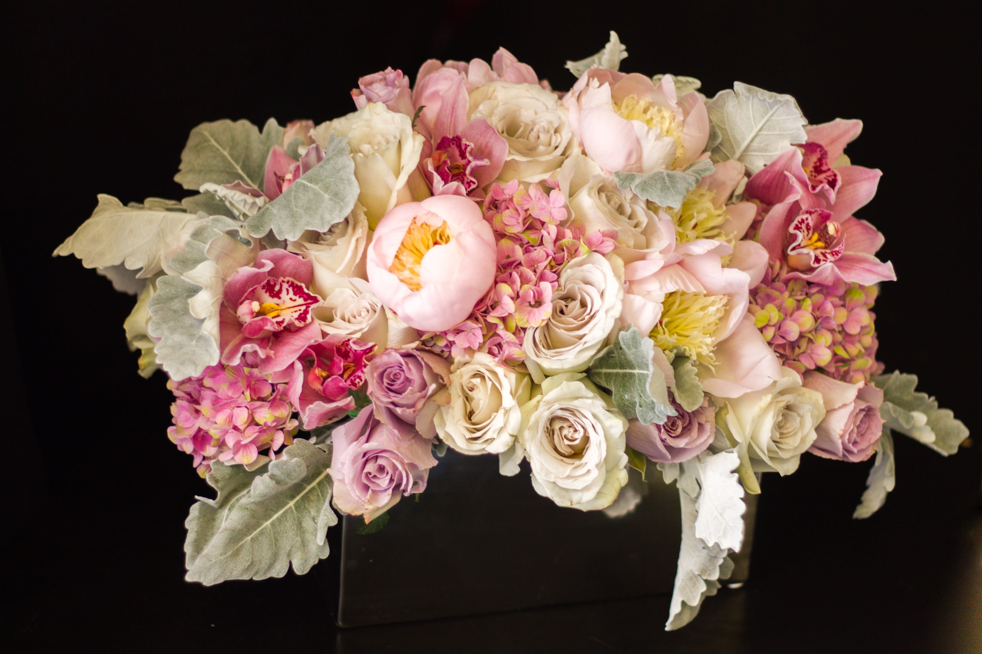 Luxe Flower Design with Peonies  - Elegant and unique flower arrangement with roses, peonies and orchids.  Will perfectly fit into any style and space 