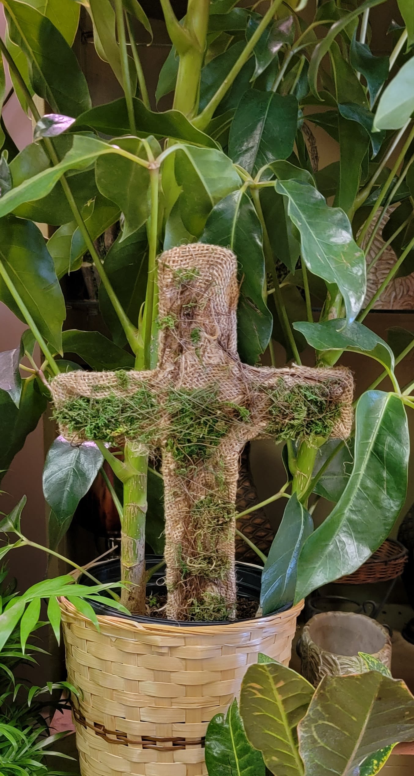 Burlap Cross Burlap Cross - Burlap Cross that can be put in Plants or use to stick in a flower bed
