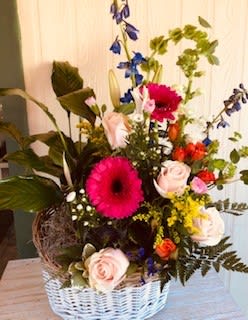 Indecision - Bright and cheerful bouquet paired with houseplant.  Great for birthday, anniversary or get well.