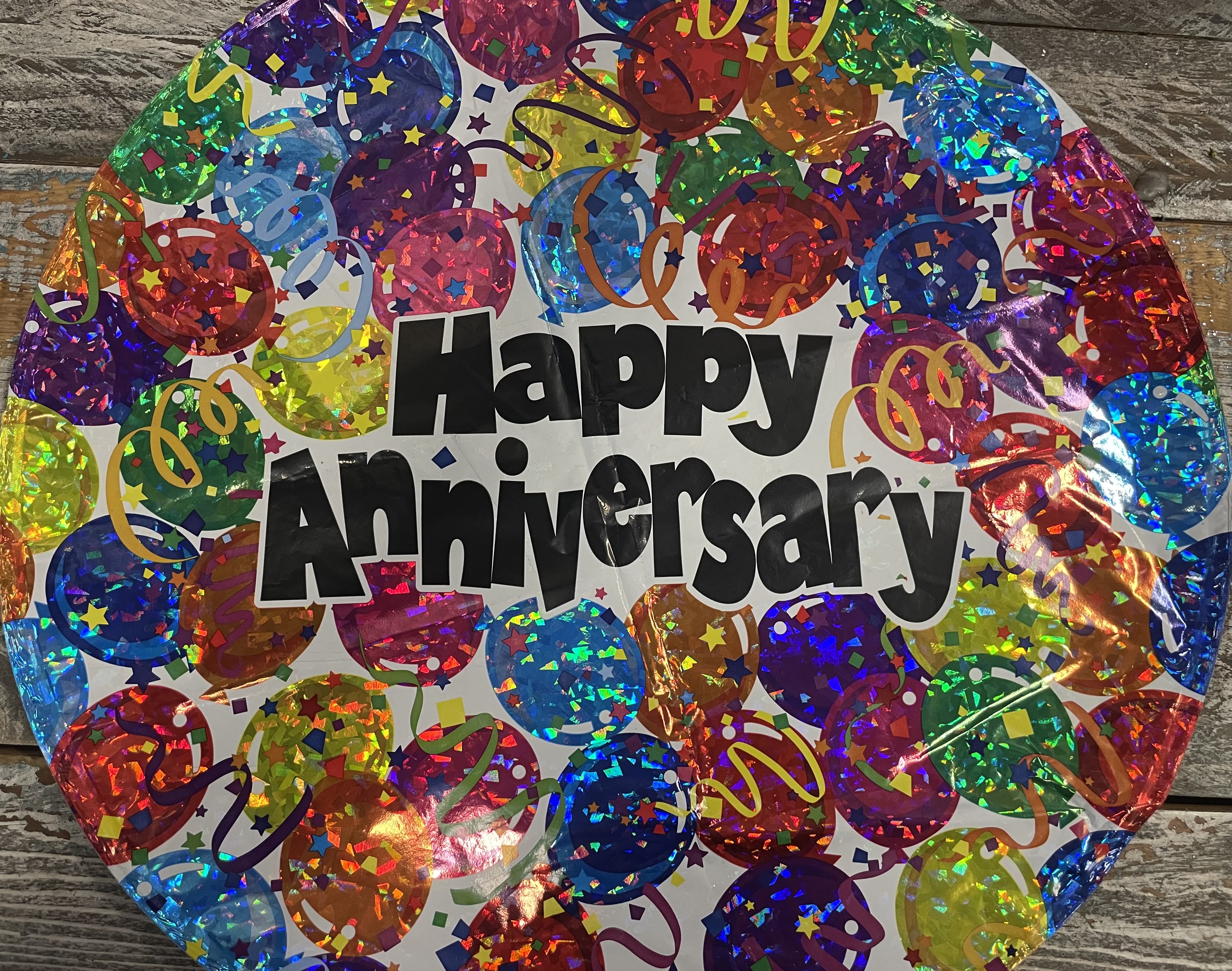 Anniversary Mylar Anniversary Mylar - Happy this Anniversary fun with bright colors to celebrate! 18' mylar balloon These last a few days if not up to a week.