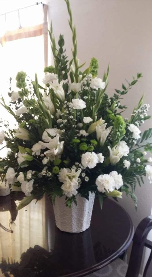 Loving Memory Sympathy Arrangement by Blooming Canyon  - All White Mixed Flowers