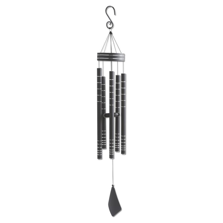40" Wind Chimes 40" Wind Chimes - Aluminum chimes ring out a lovely tune. The chime clapper is made of eucalyptus wood. Your gift will be delivered boxed in a gift bag with tissue paper. Approx. 40" L x 5.25" Dia.